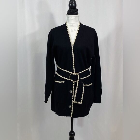 REBECCA TAYLOR Belted Stitched Wool-Blend Cardigan size M - Picture 6 of 14